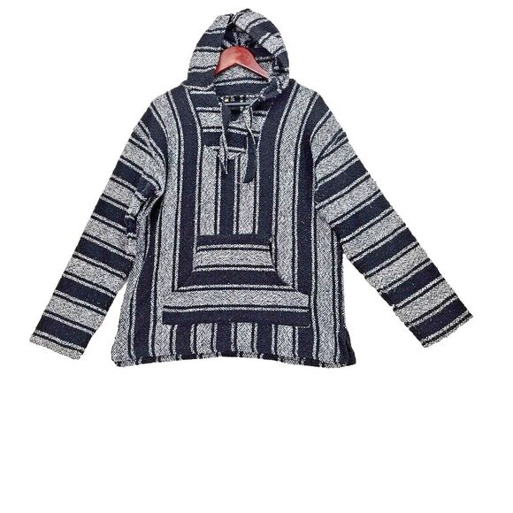 Baja Billys Mexican Banket Hoodie Pullover Poncho Beach Surfer Striped Mens Sz L - Picture 1 of 9